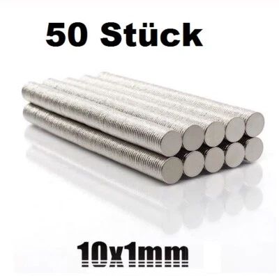50x Mini Magnet 10 x 1mm Teller flach dünn klein rund Starkmagnet 50 N35 Scheibe - Bild 1 von 3
