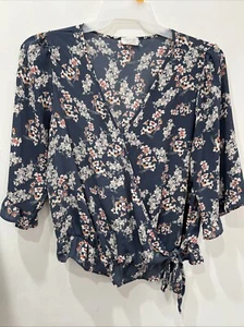 SIENNA SKY FLORAL WRAP 3/4 SLEEVES WOMEN’S BLOUSE SIZE LARGE - Picture 1 of 24