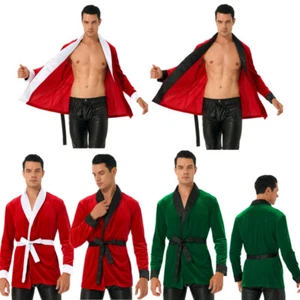 Men's Soft Velvet Pajamas Christmas Plush Collar Robe Jacket Nightwear AU - Picture 1 of 1