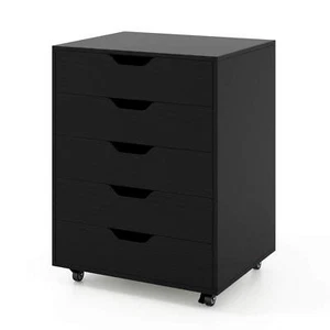 Costway 5 Drawer Chest Storage Dresser Floor Cabinet Organizer w/ Wheels Black - Picture 1 of 8