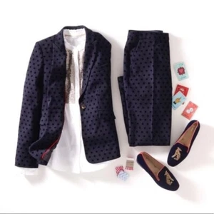 Boden Mirabelle Navy Blue Velvet Polka Dot Wool Blazer Jacket 6 - Picture 1 of 9