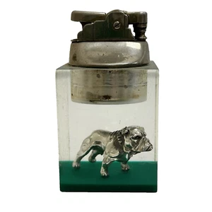 Vintage Bulldog Lighter Clear Paperweight Green Bottom - Picture 1 of 16