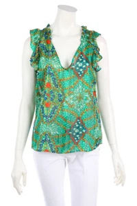 ba&sh Blouse Top Print Frills Volants US 6 = D 36 green shades - Bild 1 von 7