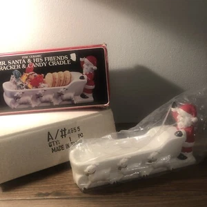 Vintage JSNY Fine Ceramic Santa and friends cracker or Candy cradle #4955 - Picture 1 of 10