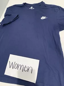 The Nike Tee Embroidered Navy Blue White Letters & Swoosh T Shirt M Women - Picture 1 of 6