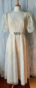 Vintage ivory lace wedding/occasion maxi dress approx size UK 10 by Alicia USA - Picture 1 of 12