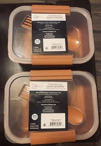 Qty 2 Mainstays 6 Cup Divided Rectangular Orange Lunch Container. BPA Free - Picture 1 of 7