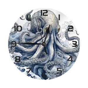 10" Octopus Art Wall Clock Silent Non Ticking Battery Operated Decorative - Picture 1 of 7