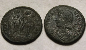 Rare Genuine ancient Roman coin Constans globe Roman Soldier spear barbarian Hut - Picture 1 of 4