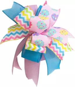 Easter Wreath Bows 10X12Inch, Pre-Tied Striped Easter Egg Wired Ribbon Spring Bo - Picture 1 of 12