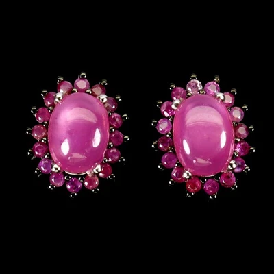 Black Friday 925 Sterling Silver Earrings Oval Ruby 7x5mm Sapphire Diamond Cut - Image 1 of 4