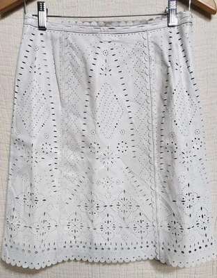 Falda Worth Línea A Midi Corte Láser Forrada Cuero Blanco Mujer Talla 2 Western  Foto 1 de 4