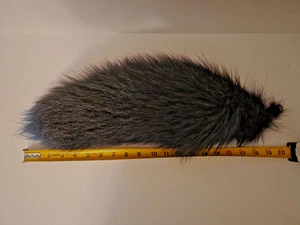 Colored Real Fox Tail Fur Tail 20" Dyed Black/Blue Tip Harley Cosplay - Picture 1 of 4