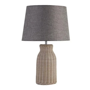 Nachttischlampe Tischleuchte E14 48 cm Stoff Natur geweißt Grau E14 Tischlampe - Bild 1 von 4