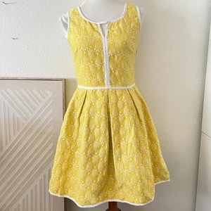 Max Studio Mustard Yellow Floral Jacquard Dress Sz 0 Mod Retro 60S Classic Trad - Picture 1 of 11