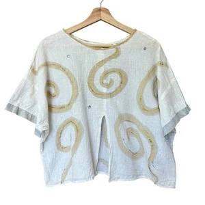 Vintage Valerie Lynn Wearable Art Front Slit Boxy 100% Cotton Shirt Size S/M - Picture 1 of 12