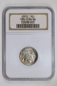 1913 TYPE 1 BUFFALO NICKEL NGC MS66 PQ COLOR! - Picture 1 of 2