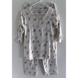 Cuddledown Pajama Set Womens Large White Pima Cotton Alpaca Print Comfort Lounge - Picture 1 of 6