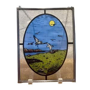 Sun Catcher Glass Wall Window Decor Seagull Ocean Island Signed Hand Made EUC - Picture 1 of 9