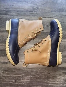 L.L. Bean Tan Leather/Blue Womens US 8 EU 39 Waterproof Hunting Duck Boots - Picture 1 of 12