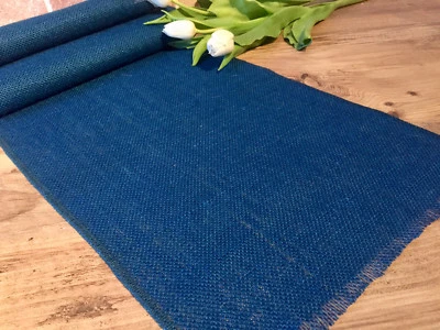 INDIGO BLUE Rustic Burlap Jute Runners Wedding Hessian Table Runner 30cm Wide - Image 1 of 2