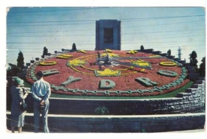 Niagara Falls ON Floral Clock, 1962 Postcard, Inverted Dawson City Slogan Cancel - Picture 1 of 2