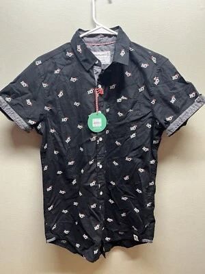 Free Planet  shirt mens size medium Christmas Ho Ho Ho button up New! santa hat - Image 1 of 4