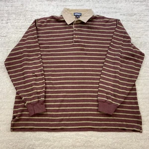 Vintage Lands End Rugby Polo Shirt 2XL XXL Purple Green Block Y2K Prep Mens 90s - Picture 1 of 11
