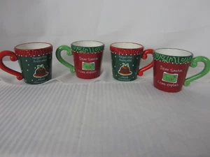 Christmas Mugs Set of 4 Four Ceramic Santa Letter Chocolate 4 ins tall Green New - Picture 1 of 2