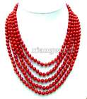 6-7Mm Round Natural Red Coral Neckalce For Women 5 Strands18-23" Chokers Ne5691