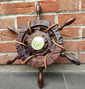 Ancien Baromètre En Bois  D 42 Cm Vintage collection décoration bateau ... - Picture 1 of 4