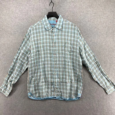Report Collection Linen Button Up Shirt Mens Size Large Blue Plaid Long Sleeve - Image 1 of 4