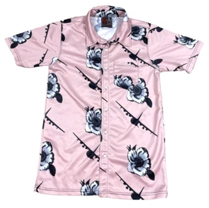 Camisa Oaf Nation Hombre Pequeña Abotonada Estampado Gráfico Aloha Aviones Flores Rosa - Imagen 1 de 6