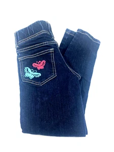 Girls Jeans Pants Size 7 Butterflies Embroidered Children Kids Blue Elastic - Picture 1 of 6
