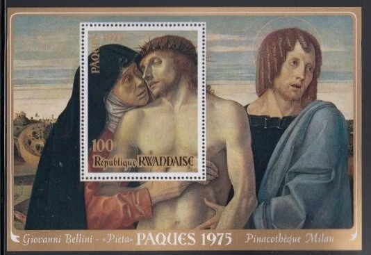 Folha de lembrança RWANDA "Pieta" por Giovanni Bellini MNH - Imagem 1 de 1