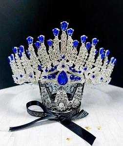 Princess Tiara, Blue Crystal Headband, Birthday Crown, Homecoming Queen Prom - Picture 1 of 9