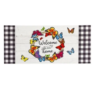 BUTTERFLY WELCOME WREATH SASSAFRAS SWITCH MAT 10" x 22" NEW - Picture 1 of 2