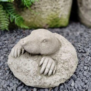 Stone Grey Digging Mole Sculpture Outdoor Garden Ornament Antique Patina Decor - Picture 1 of 1