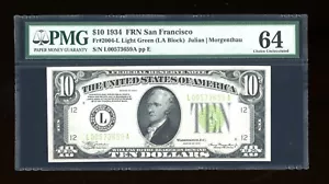 DBR 1934 $10 LGS FRN San Francisco Fr. 2004-Llgs PMG 64 Serial L00573659A - Picture 1 of 2