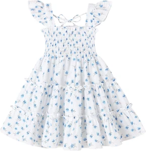 Toddler Girl Dress Baby Girls Summer Clothes Ruffle Sleeve Floral Smock Beach Bo - Picture 1 of 22