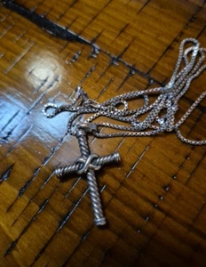 925 Silver Cable Cross Pendant Necklace 32" Box Chain Italy - Picture 1 of 11