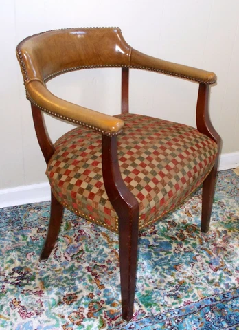Vtg ARM CLUB DEN Library DESK CHAIR Leather & Fabric Upholstered Regency Cover