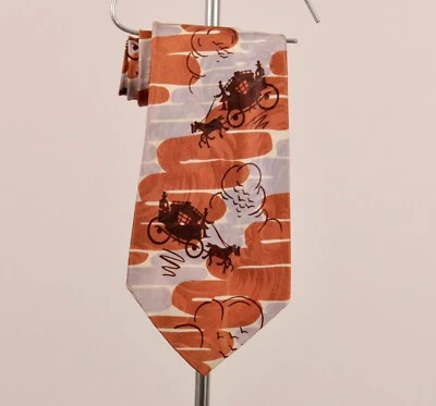 Corbata de Colección Para Hombre Años 40 Azul y Marrón Carruaje Estampado Novedad Años 40 Foto 1 de 4