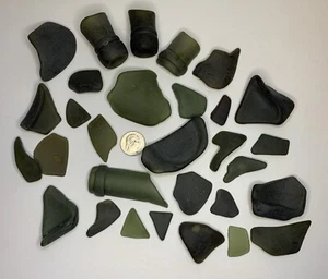 Antique Olive Sea Glass 1 Lb Tumbled Pirate Glass Bottle Necks For Crafts - Picture 1 of 15