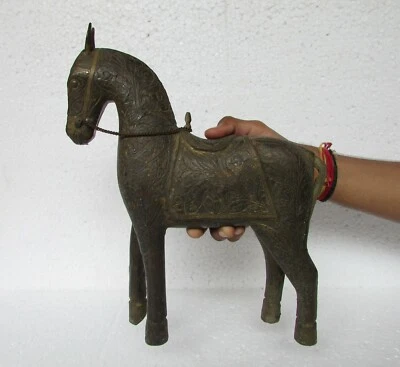 Винтажная старая полная латунная деревянная статуэтка лошади ручной работы  - Изображение 1 из 4