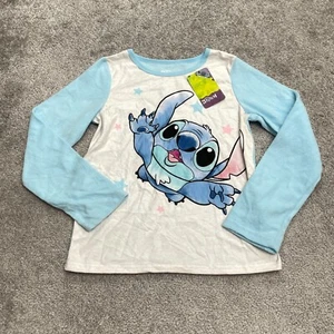 Disney Stitch Pajama Top Youth Unisex 10 Blue White Long Sleeve Sleepwear NWD - Picture 1 of 11