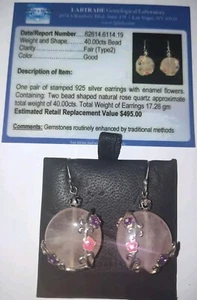 Pendientes de cuarzo rosa natural con forma de cuentas de plata de ley 925 - Imagen 1 de 5