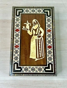 Vintage Moorish Handcrafted Micro Mosaic Wooden Inlay Lined Trinket Box - Picture 1 of 10