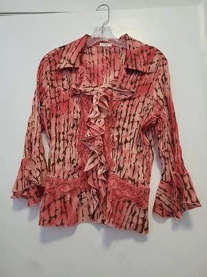 Jaipur Womens Blouse Y2K Whimsy Ruffle Lace Pink & Brown XL - Image 1 of 4