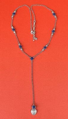 Collar largo de cadena tono plata con piedra azul marino Lucky Brand Foto 1 de 4